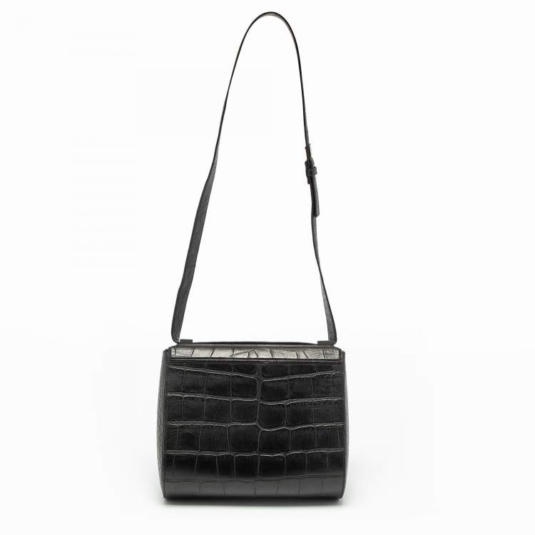 مملوكة مسبقًا Givenchy Black Croc Embossed Leather Chain Detail Shoulder Bag