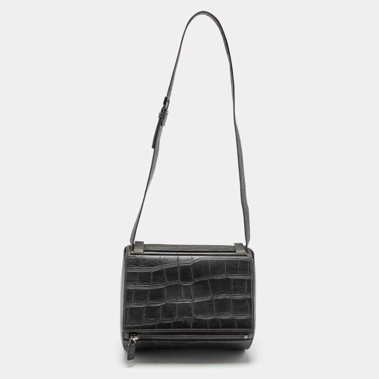 مملوكة مسبقًا Givenchy Black Croc Embossed Leather Chain Detail Shoulder Bag