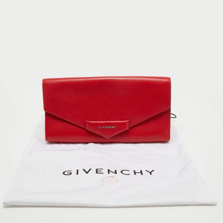 Pre Owned Givenchy Red Leather Antigona Long Clutch