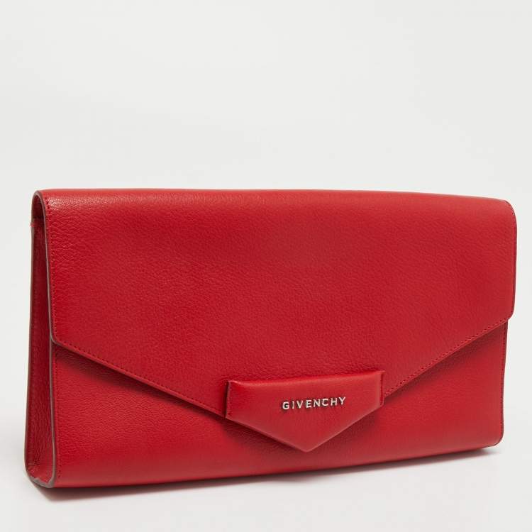 Pre Owned Givenchy Red Leather Antigona Long Clutch