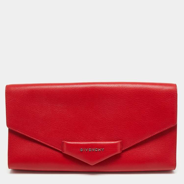Pre Owned Givenchy Red Leather Antigona Long Clutch