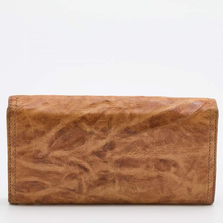 Pre Owned Givenchy Brown Two-Tone Leather Flap Continental Wallet