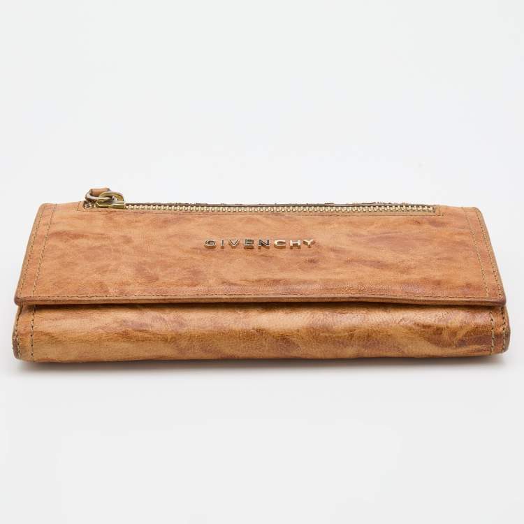 Pre Owned Givenchy Brown Two-Tone Leather Flap Continental Wallet