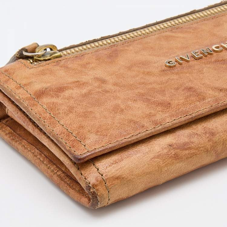 Pre Owned Givenchy Brown Two-Tone Leather Flap Continental Wallet