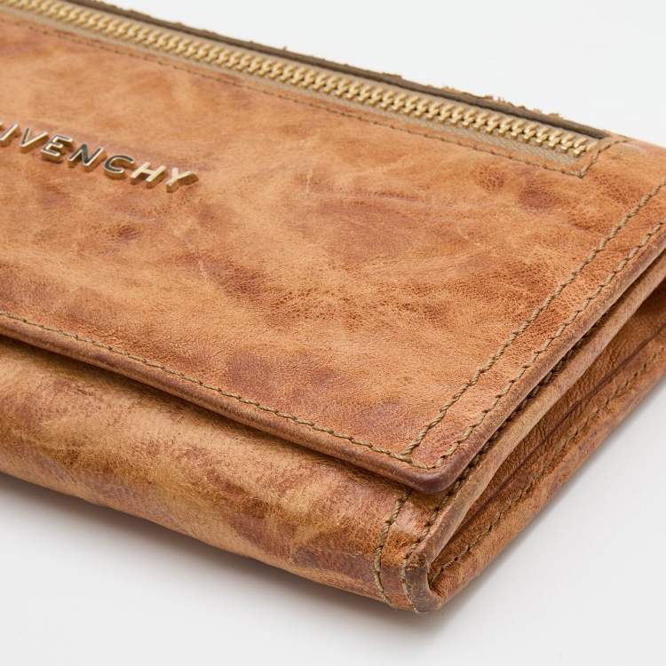 Pre Owned Givenchy Brown Two-Tone Leather Flap Continental Wallet