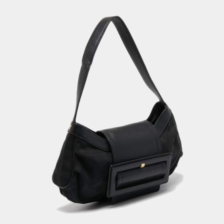 Pre Owned Givenchy Black Nylon and Leather Buckle Flap Hobo