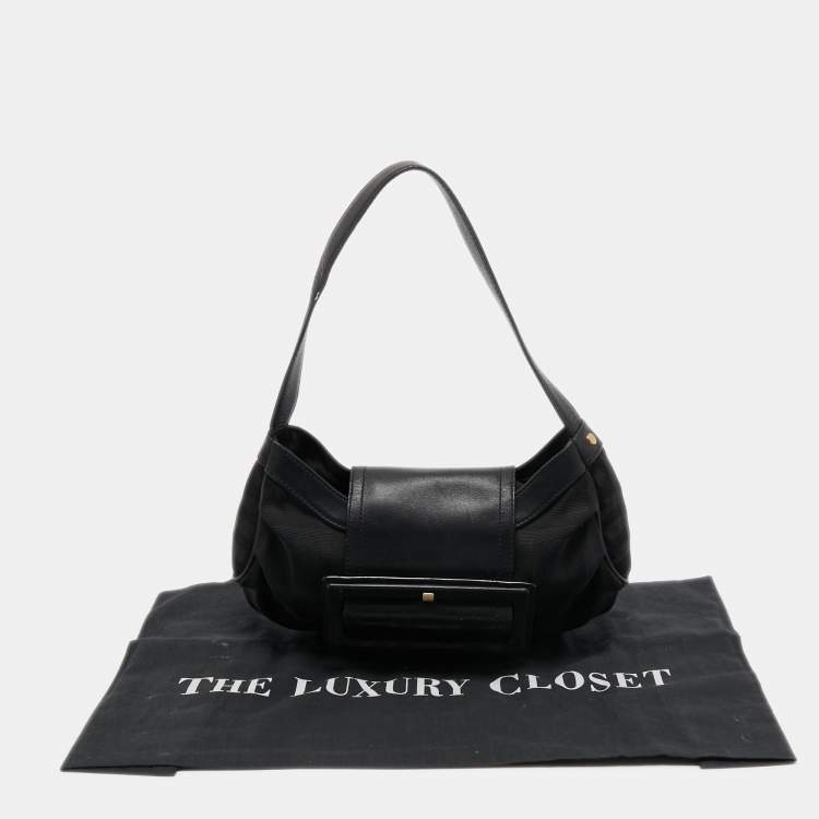 Pre Owned Givenchy Black Nylon and Leather Buckle Flap Hobo