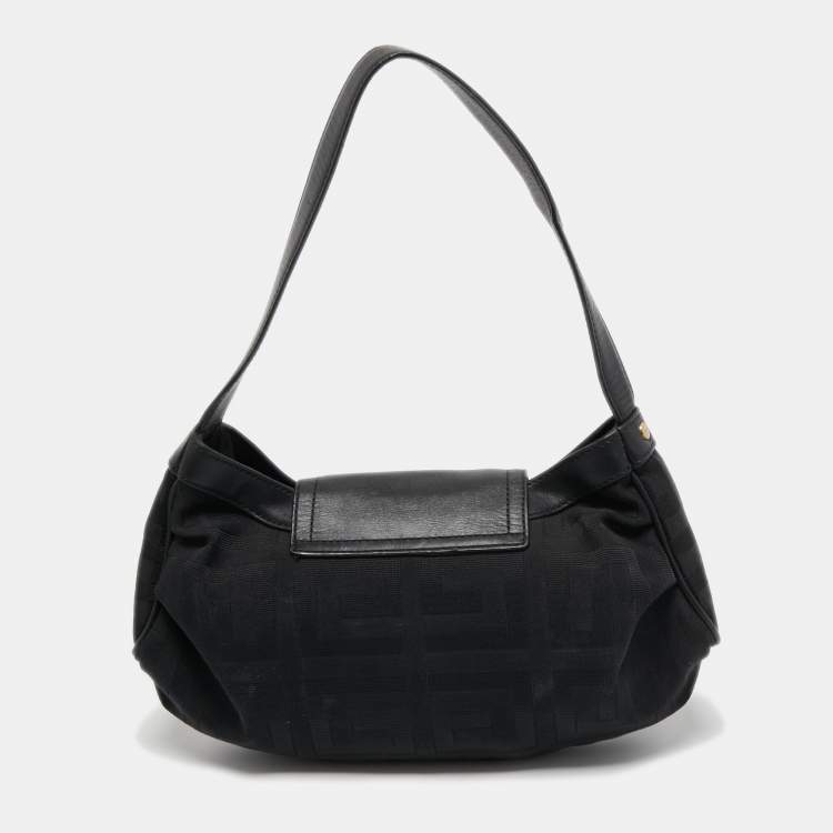 Pre Owned Givenchy Black Nylon and Leather Buckle Flap Hobo