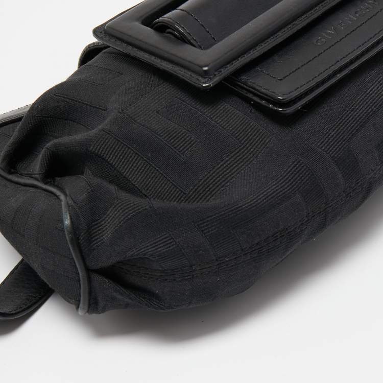 Pre Owned Givenchy Black Nylon and Leather Buckle Flap Hobo