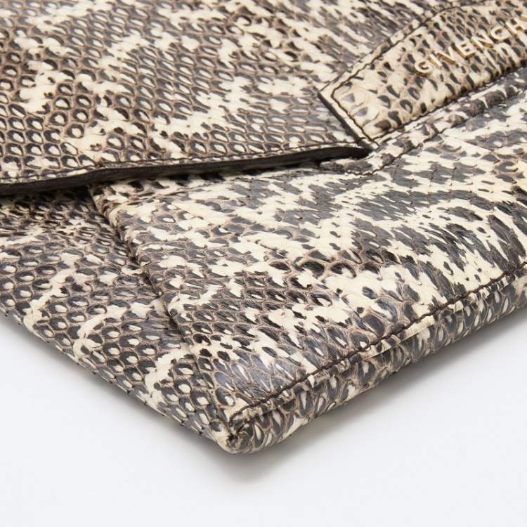 Pre Owned Givenchy Cream/Brown Water Snake Antigona Clutch
