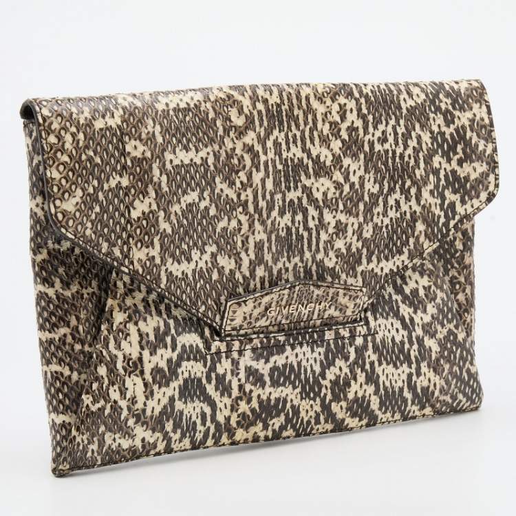 Pre Owned Givenchy Cream/Brown Water Snake Antigona Clutch