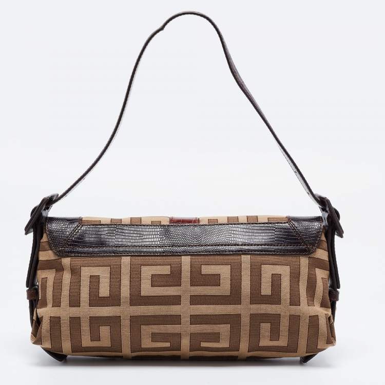 Pre Owned Givenchy Brown Zucca Canvas and Leather Trimmed Baguette