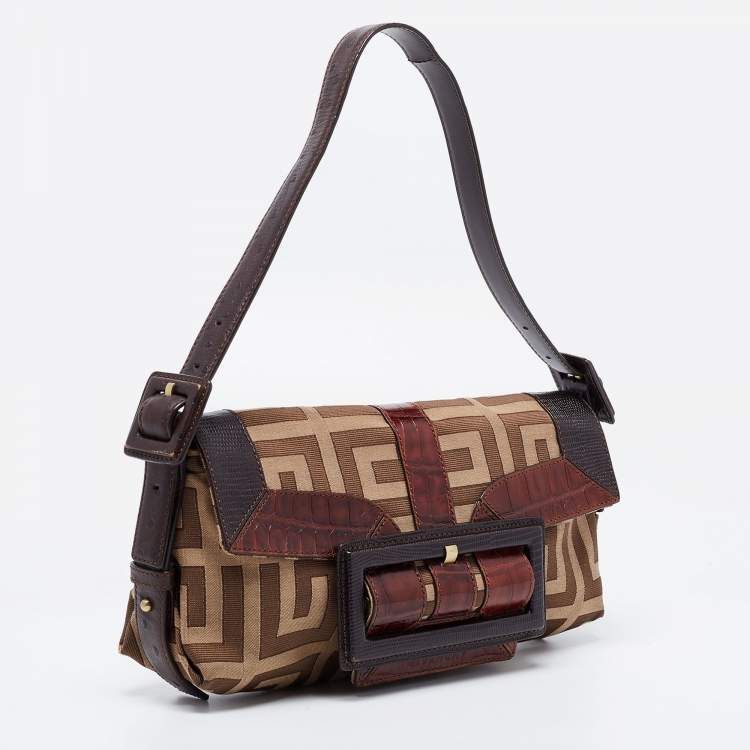 Pre Owned Givenchy Brown Zucca Canvas and Leather Trimmed Baguette