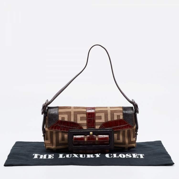 Pre Owned Givenchy Brown Zucca Canvas and Leather Trimmed Baguette