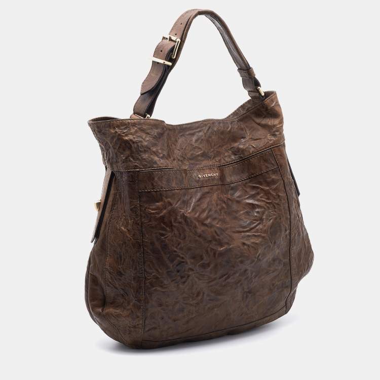 Pre Owned Givenchy Dark Brown Distressed Leather Hobo