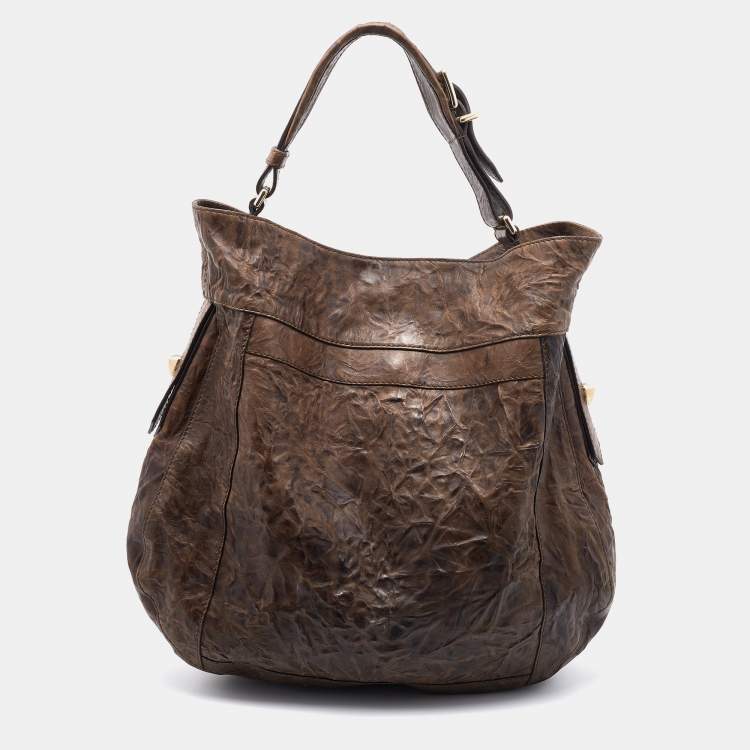 Pre Owned Givenchy Dark Brown Distressed Leather Hobo