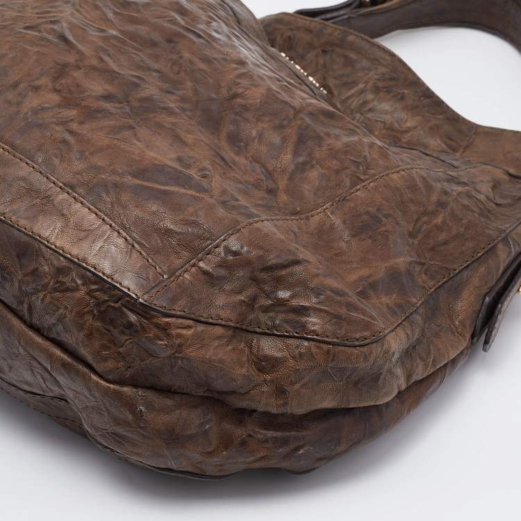 Pre Owned Givenchy Dark Brown Distressed Leather Hobo