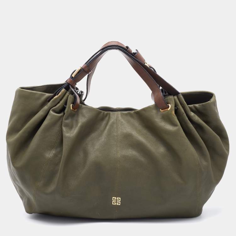 Pre Owned Givenchy Olive Green/Brown Leather Oversized Hobo