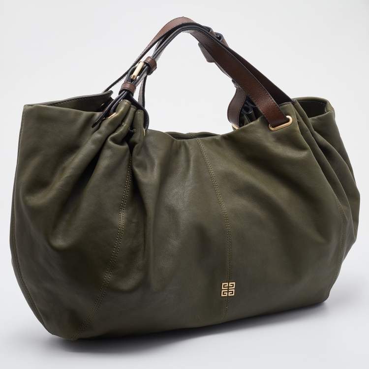Pre Owned Givenchy Olive Green/Brown Leather Oversized Hobo
