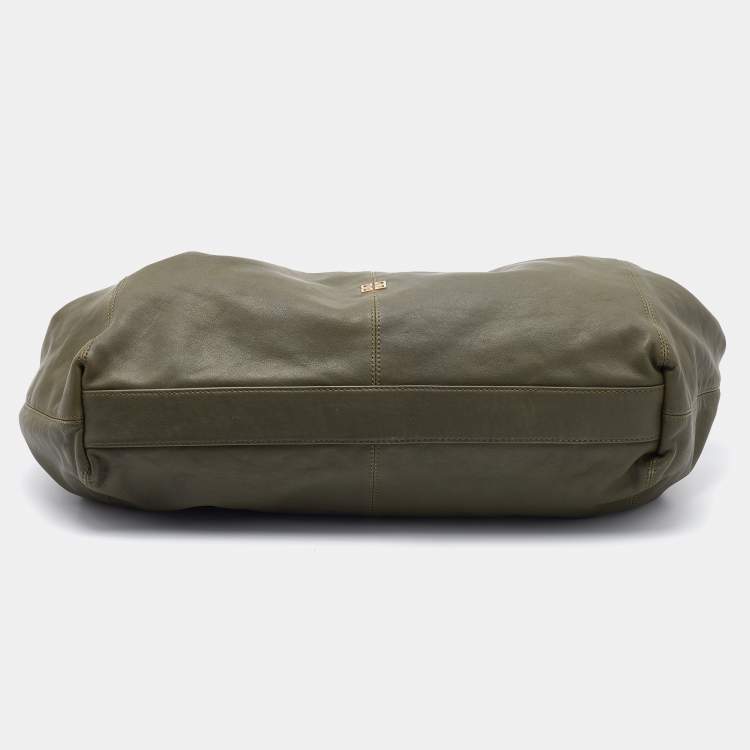 Pre Owned Givenchy Olive Green/Brown Leather Oversized Hobo