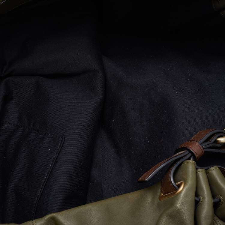 Pre Owned Givenchy Olive Green/Brown Leather Oversized Hobo