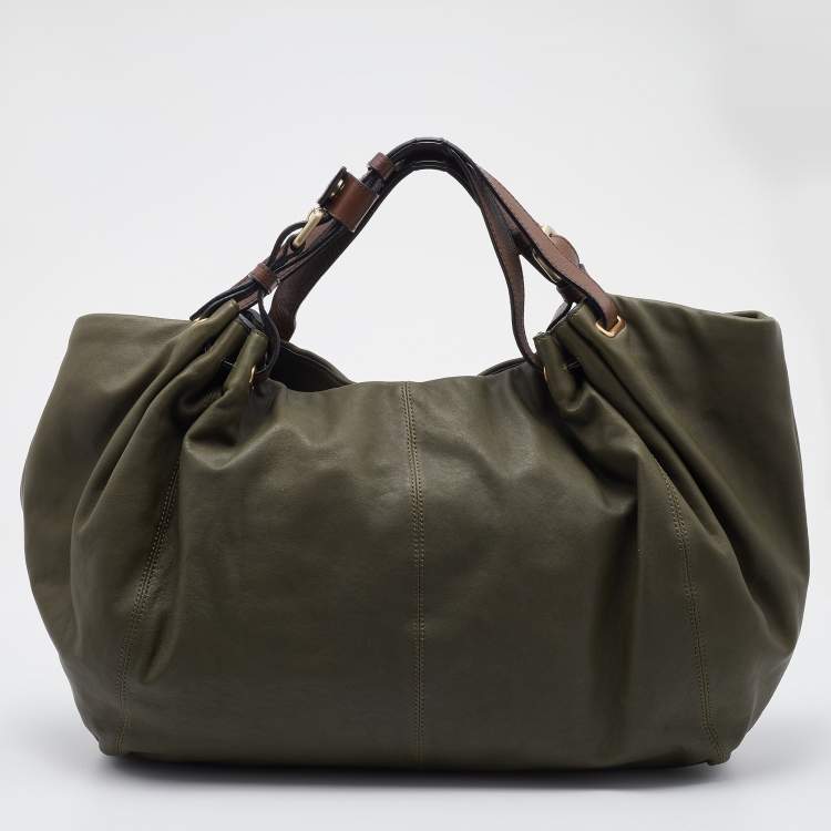 Pre Owned Givenchy Olive Green/Brown Leather Oversized Hobo