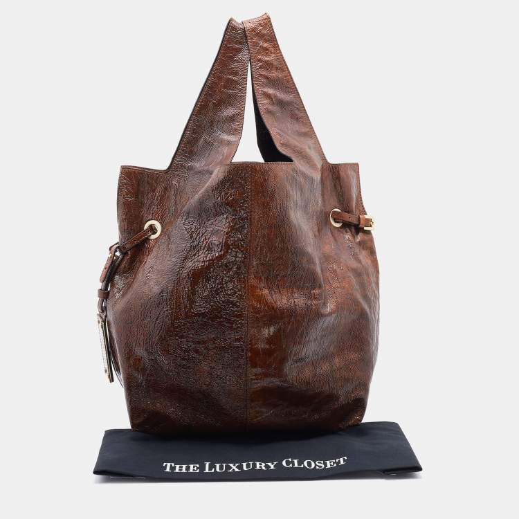 Pre Owned Givenchy Brown Patent Leather Hobo
