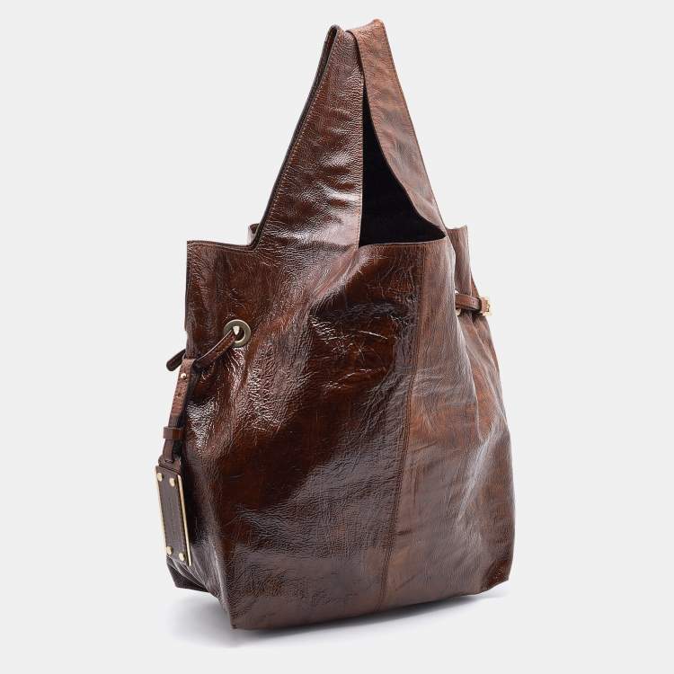 Pre Owned Givenchy Brown Patent Leather Hobo