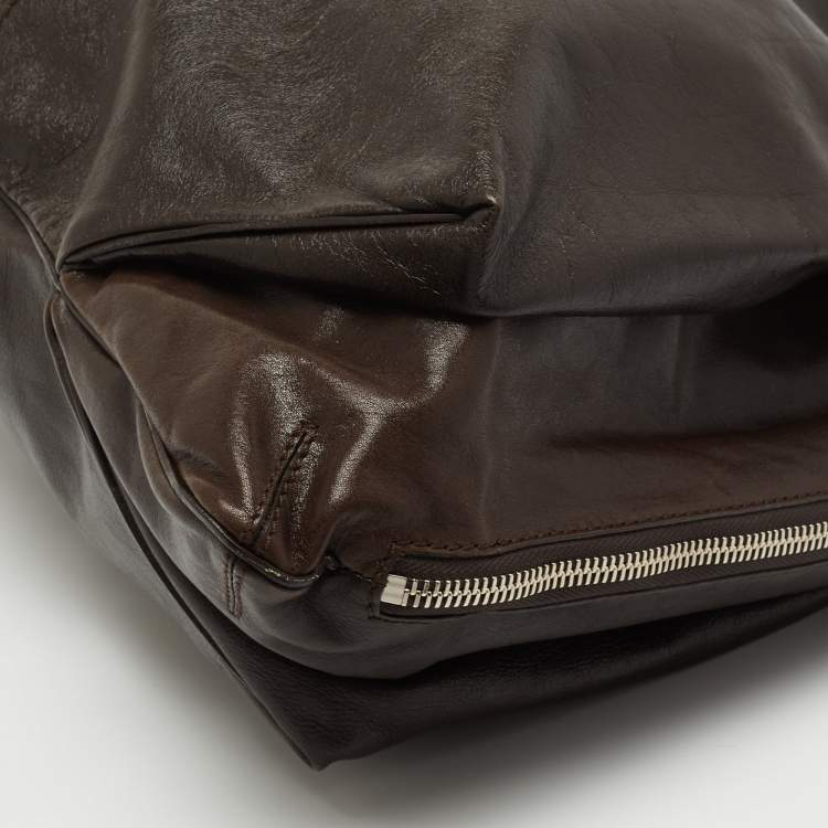 Pre Owned Givenchy Brown Ostrich(Leg) and Leather Elschia Billy Sac Hobo