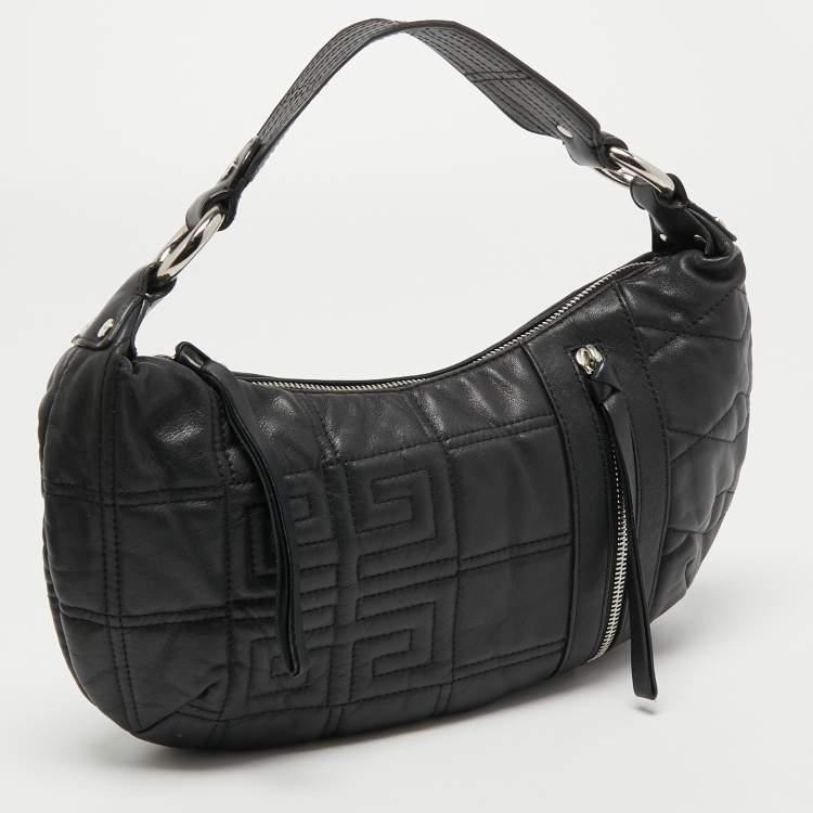 Pre Owned Givenchy Black Monogram Embossed Leather Zip Hobo