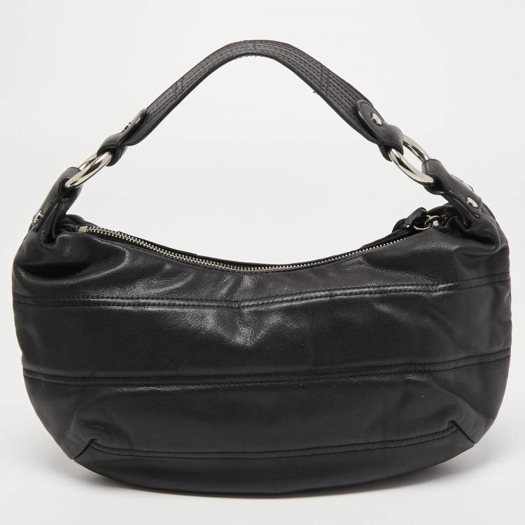 Pre Owned Givenchy Black Monogram Embossed Leather Zip Hobo
