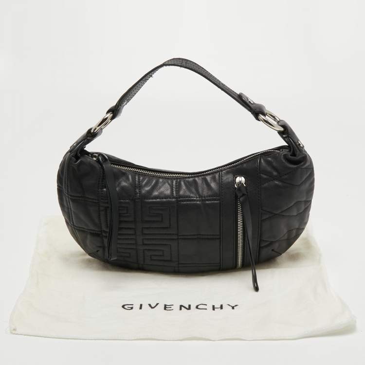 Pre Owned Givenchy Black Monogram Embossed Leather Zip Hobo