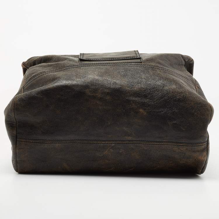 Pre Owned Givenchy Brown Two Tone Leather Large Pandora Shoulder Bag
