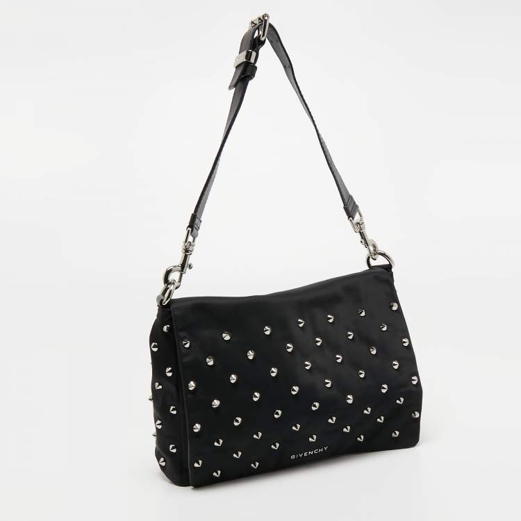 Pre Owned Givenchy Black Nylon Studded Shoulder Bag