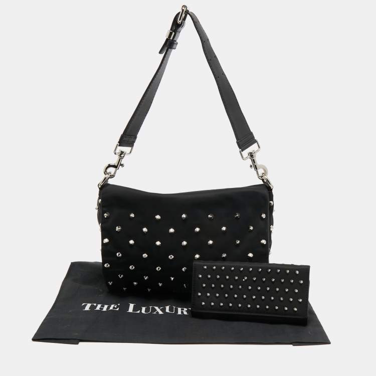 Pre Owned Givenchy Black Nylon Studded Shoulder Bag