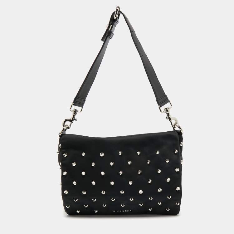 Pre Owned Givenchy Black Nylon Studded Shoulder Bag