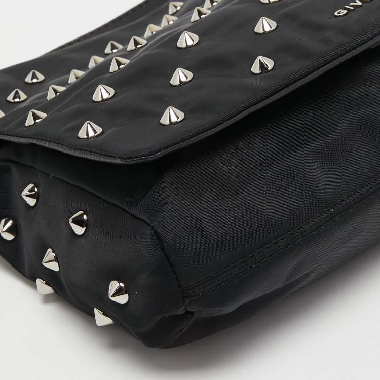 Pre Owned Givenchy Black Nylon Studded Shoulder Bag