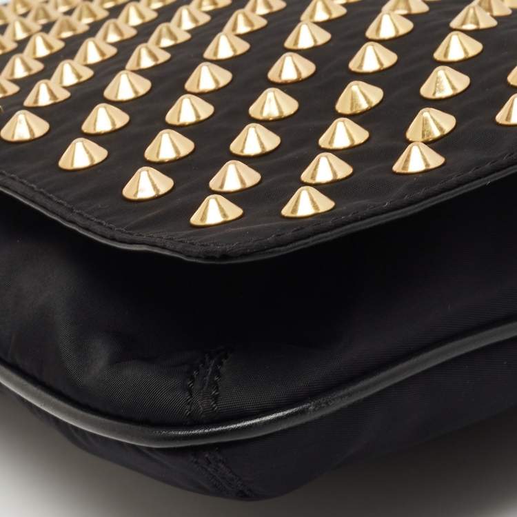 Pre Owned Givenchy Black Fabric and Leather Studded Flap Clutch