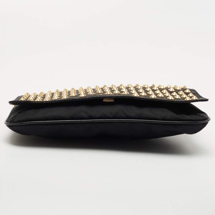 Pre Owned Givenchy Black Fabric and Leather Studded Flap Clutch