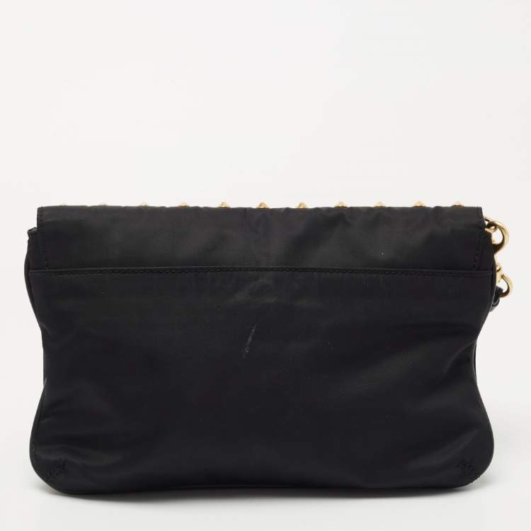 Pre Owned Givenchy Black Fabric and Leather Studded Flap Clutch