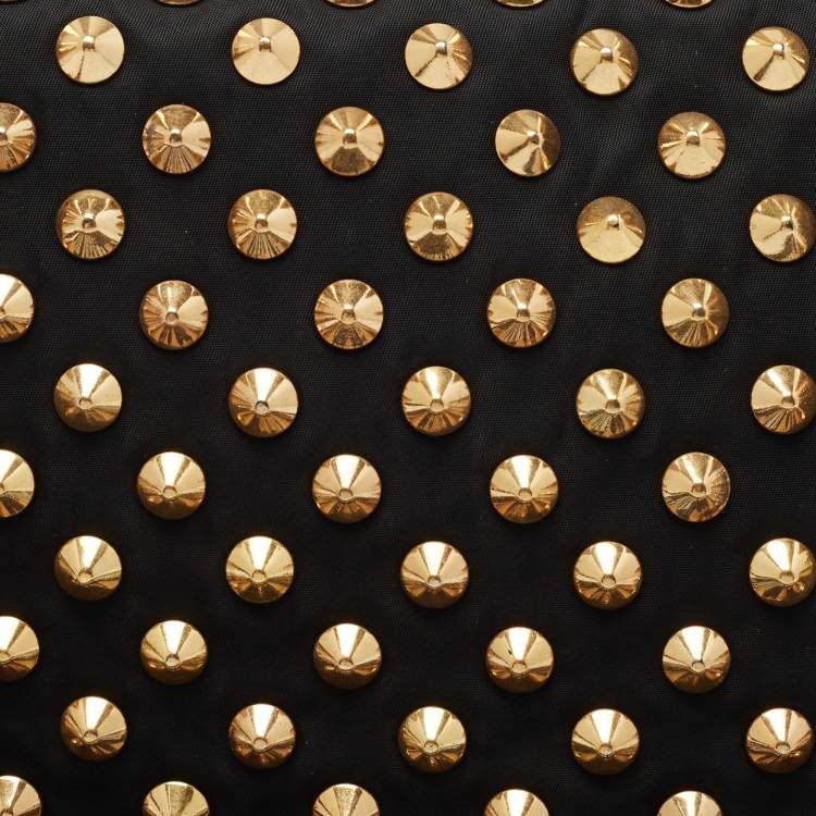 Pre Owned Givenchy Black Fabric and Leather Studded Flap Clutch