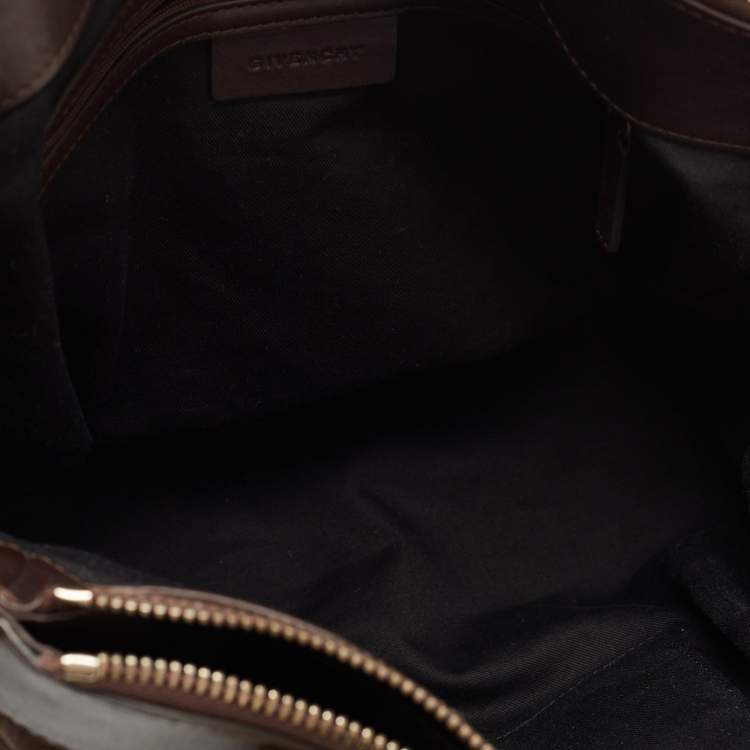 Pre Owned Givenchy Dark Brown Monogram Canvas and Leather Double Zip Tote 