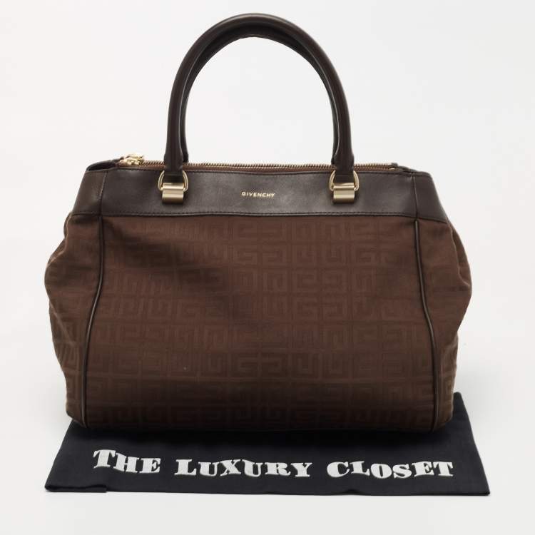 Pre Owned Givenchy Dark Brown Monogram Canvas and Leather Double Zip Tote 