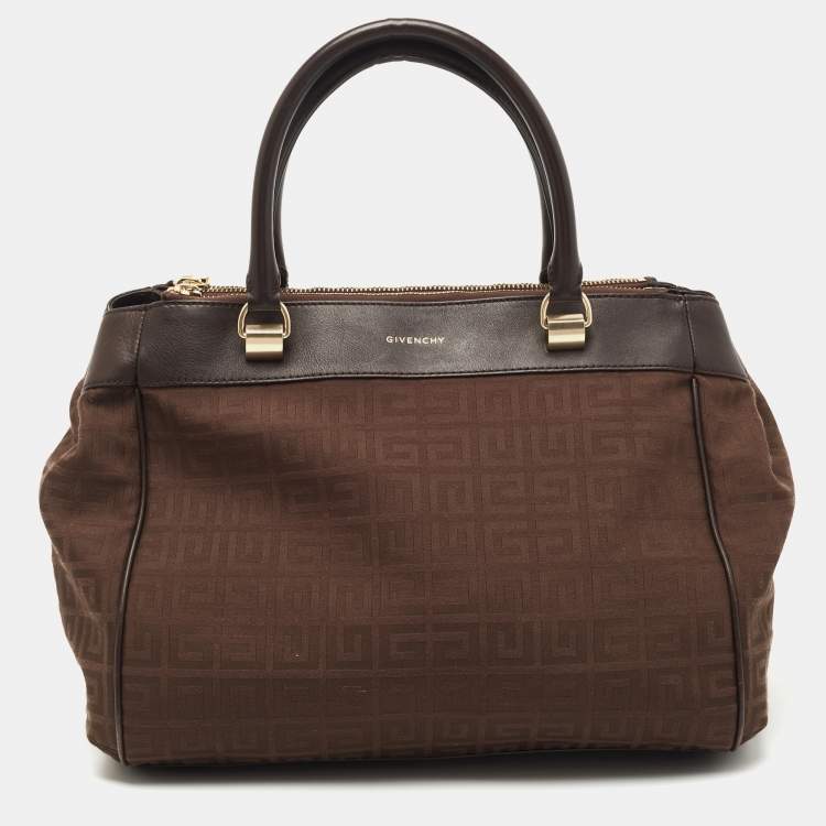 Pre Owned Givenchy Dark Brown Monogram Canvas and Leather Double Zip Tote 