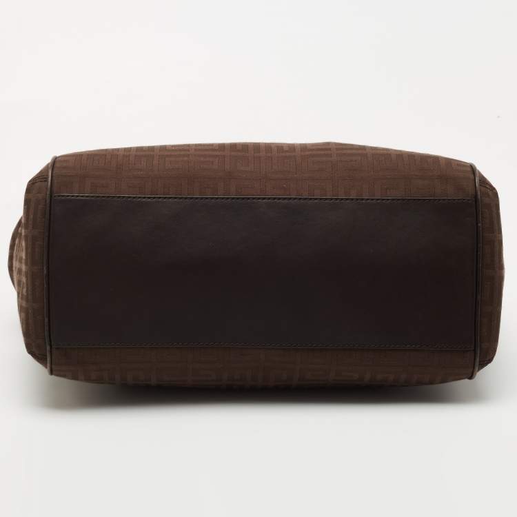 Pre Owned Givenchy Dark Brown Monogram Canvas and Leather Double Zip Tote 