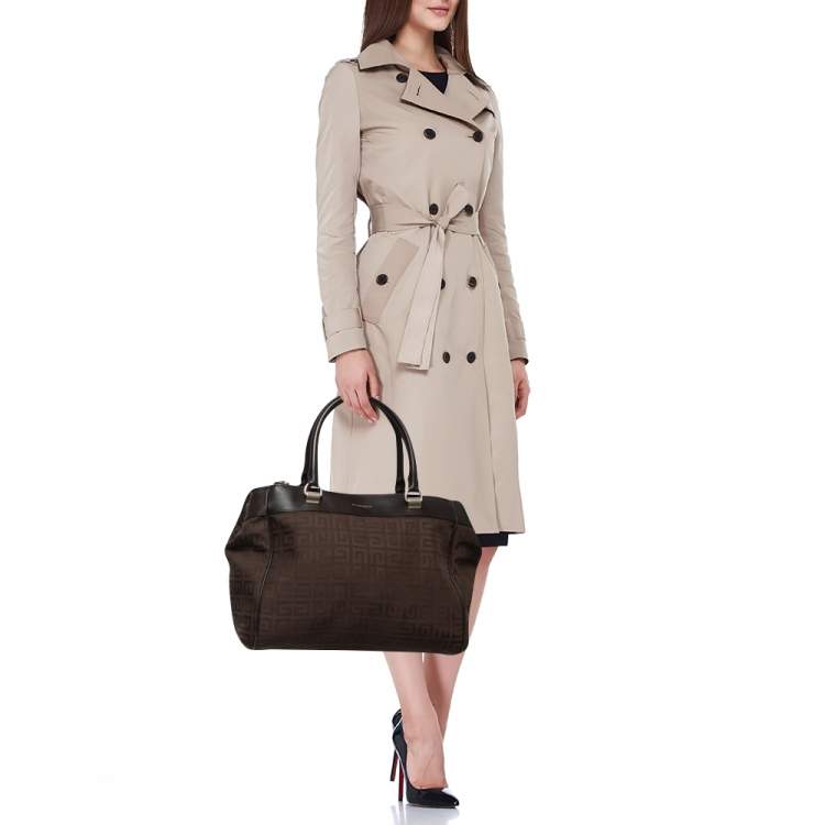 Pre Owned Givenchy Dark Brown Monogram Canvas and Leather Double Zip Tote 