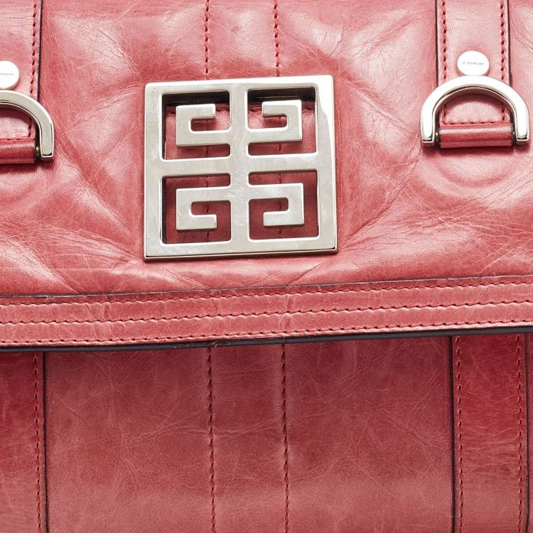 Pre Owned Givenchy Rose Pink Leather Logo Flap Baguette