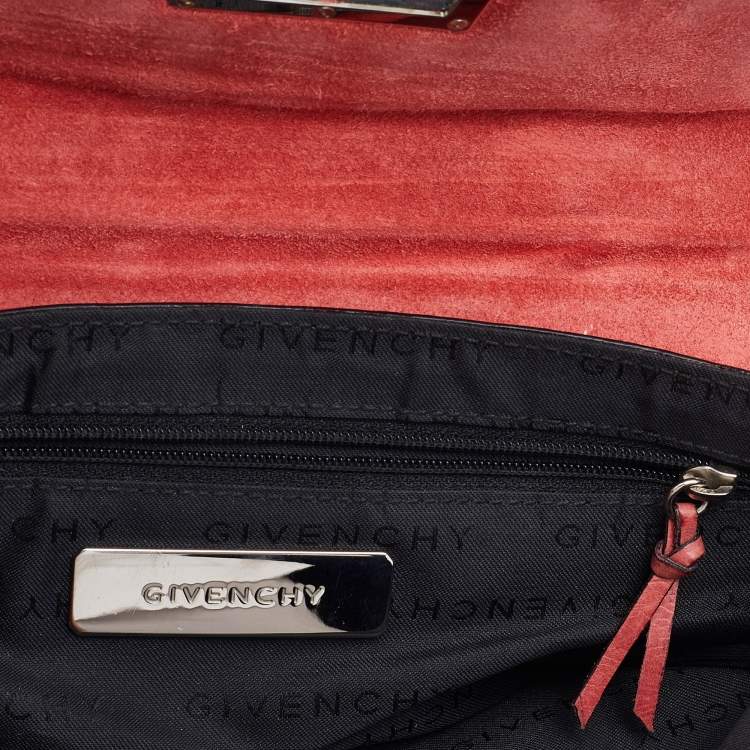 Pre Owned Givenchy Rose Pink Leather Logo Flap Baguette