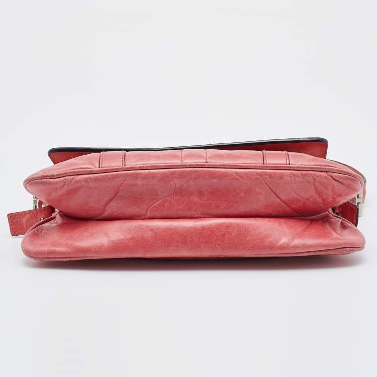 Pre Owned Givenchy Rose Pink Leather Logo Flap Baguette