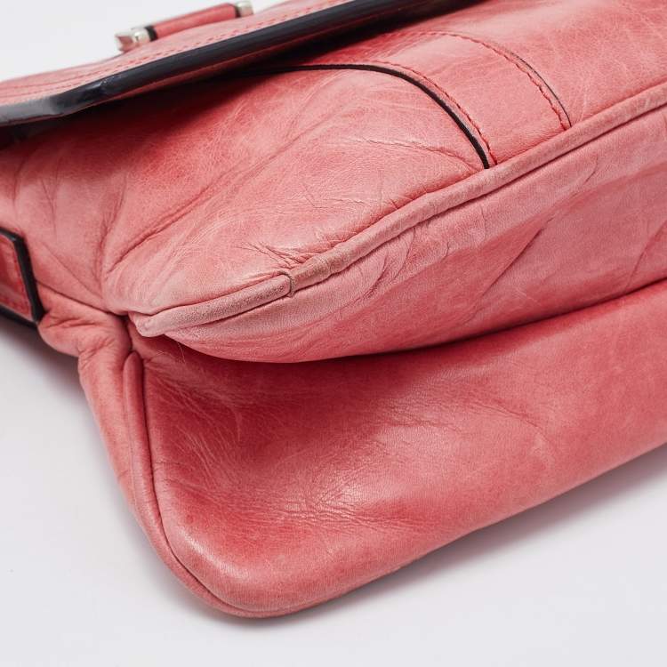 Pre Owned Givenchy Rose Pink Leather Logo Flap Baguette